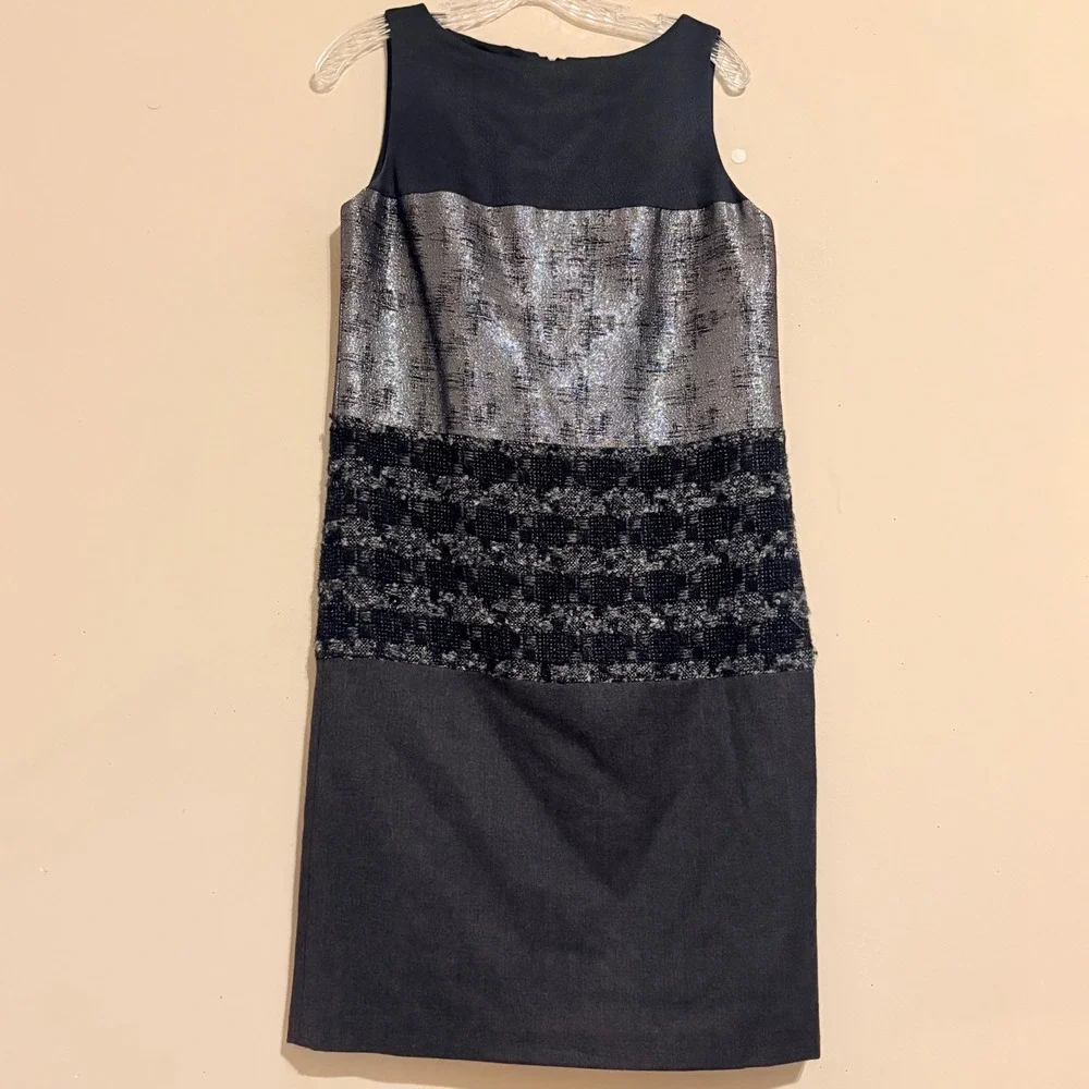 Tory‎ Burch 2008 Ready-to-Wear Runway Mixed Media Metallic Sheath Dress Size 6